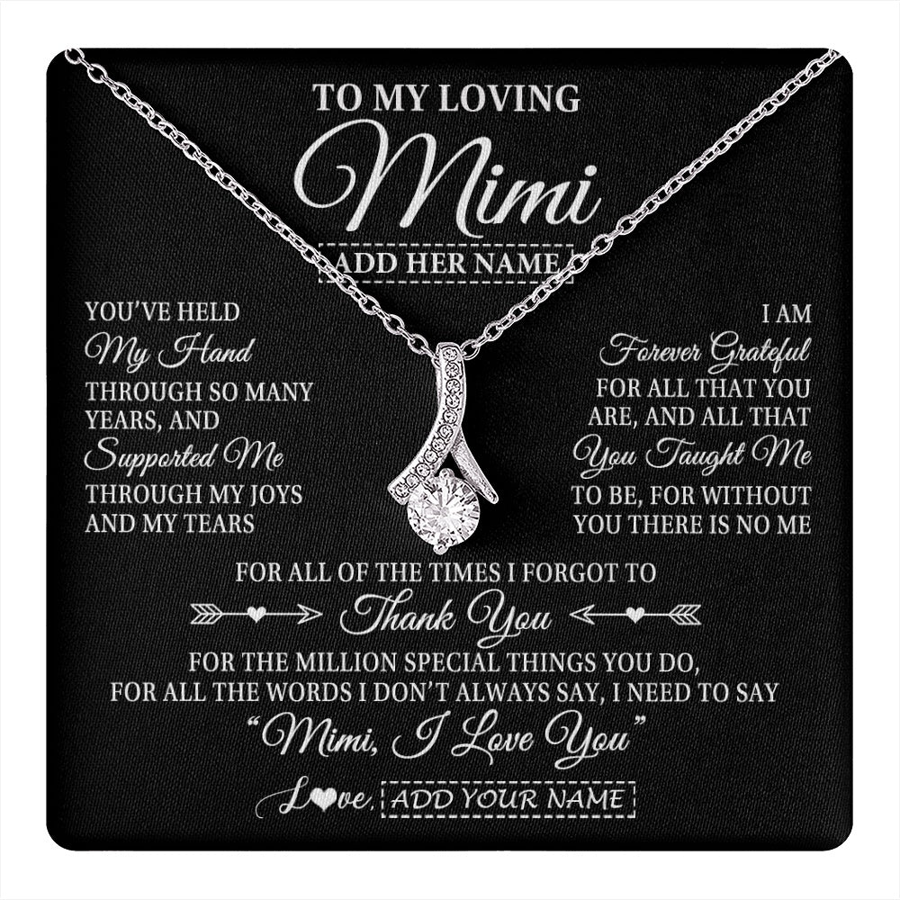 Alluring Beauty Necklace 14K White Gold Finish | 1 | Personalized To My Loving Mimi Necklace From Granddaughter You've Help My Hand Mimi Gift From Grandson Mimi Birthday Mothers Day Custom Gift Box Message Card | https://teecentury.