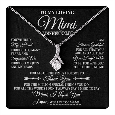 Alluring Beauty Necklace 14K White Gold Finish | 1 | Personalized To My Loving Mimi Necklace From Granddaughter You've Help My Hand Mimi Gift From Grandson Mimi Birthday Mothers Day Custom Gift Box Message Card | https://teecentury.