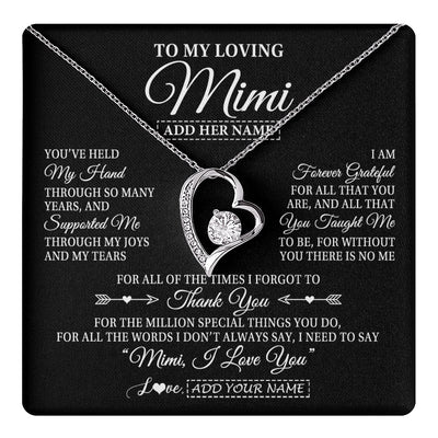 Forever Love Necklace 14K White Gold Finish | 1 | Personalized To My Loving Mimi Necklace From Granddaughter You've Help My Hand Mimi Gift From Grandson Mimi Birthday Mothers Day Custom Gift Box Message Card | https://teecentury.