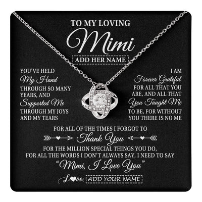 Love Knot Necklace 14K White Gold Finish | 1 | Personalized To My Loving Mimi Necklace From Granddaughter You've Help My Hand Mimi Gift From Grandson Mimi Birthday Mothers Day Custom Gift Box Message Card | https://teecentury.