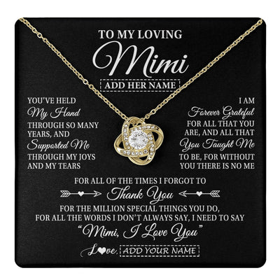 Love Knot Necklace 18K Yellow Gold Finish | 1 | Personalized To My Loving Mimi Necklace From Granddaughter You've Help My Hand Mimi Gift From Grandson Mimi Birthday Mothers Day Custom Gift Box Message Card | https://teecentury.