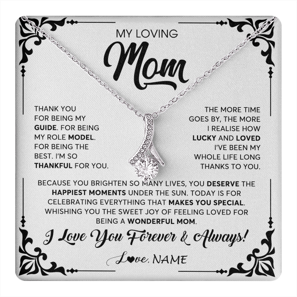 Alluring Beauty Necklace 14K White Gold Finish | 1 | Personalized To My Loving Mom Necklace From Daughter Thank You For Being My Guide Mom Mothers Day Birthday Christmas Jewelry Customized Gift Box Message Card | teecentury