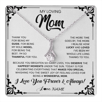 Alluring Beauty Necklace 14K White Gold Finish | 1 | Personalized To My Loving Mom Necklace From Daughter Thank You For Being My Guide Mom Mothers Day Birthday Christmas Jewelry Customized Gift Box Message Card | teecentury