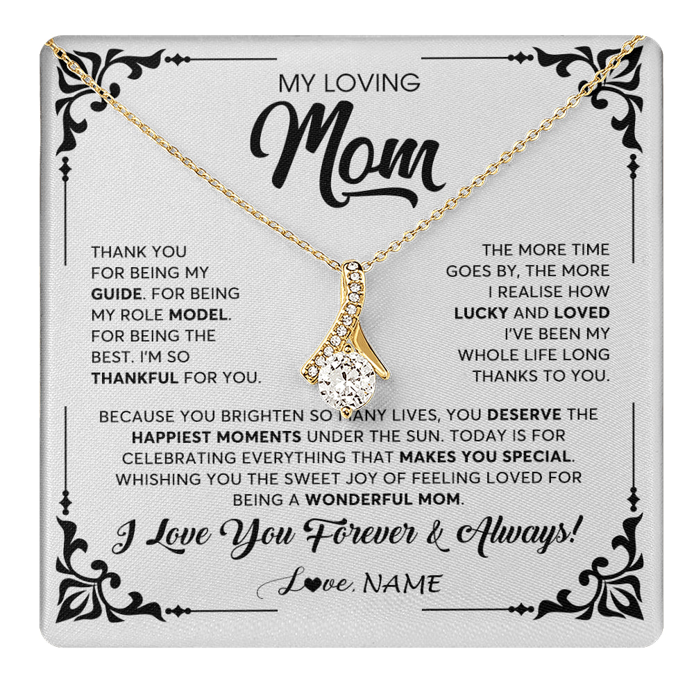 Alluring Beauty Necklace 18K Yellow Gold Finish | 1 | Personalized To My Loving Mom Necklace From Daughter Thank You For Being My Guide Mom Mothers Day Birthday Christmas Jewelry Customized Gift Box Message Card | teecentury