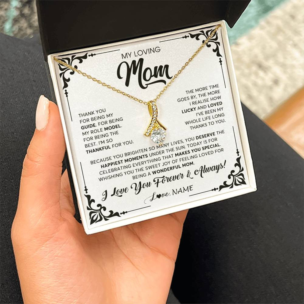 Alluring Beauty Necklace 18K Yellow Gold Finish | 2 | Personalized To My Loving Mom Necklace From Daughter Thank You For Being My Guide Mom Mothers Day Birthday Christmas Jewelry Customized Gift Box Message Card | teecentury