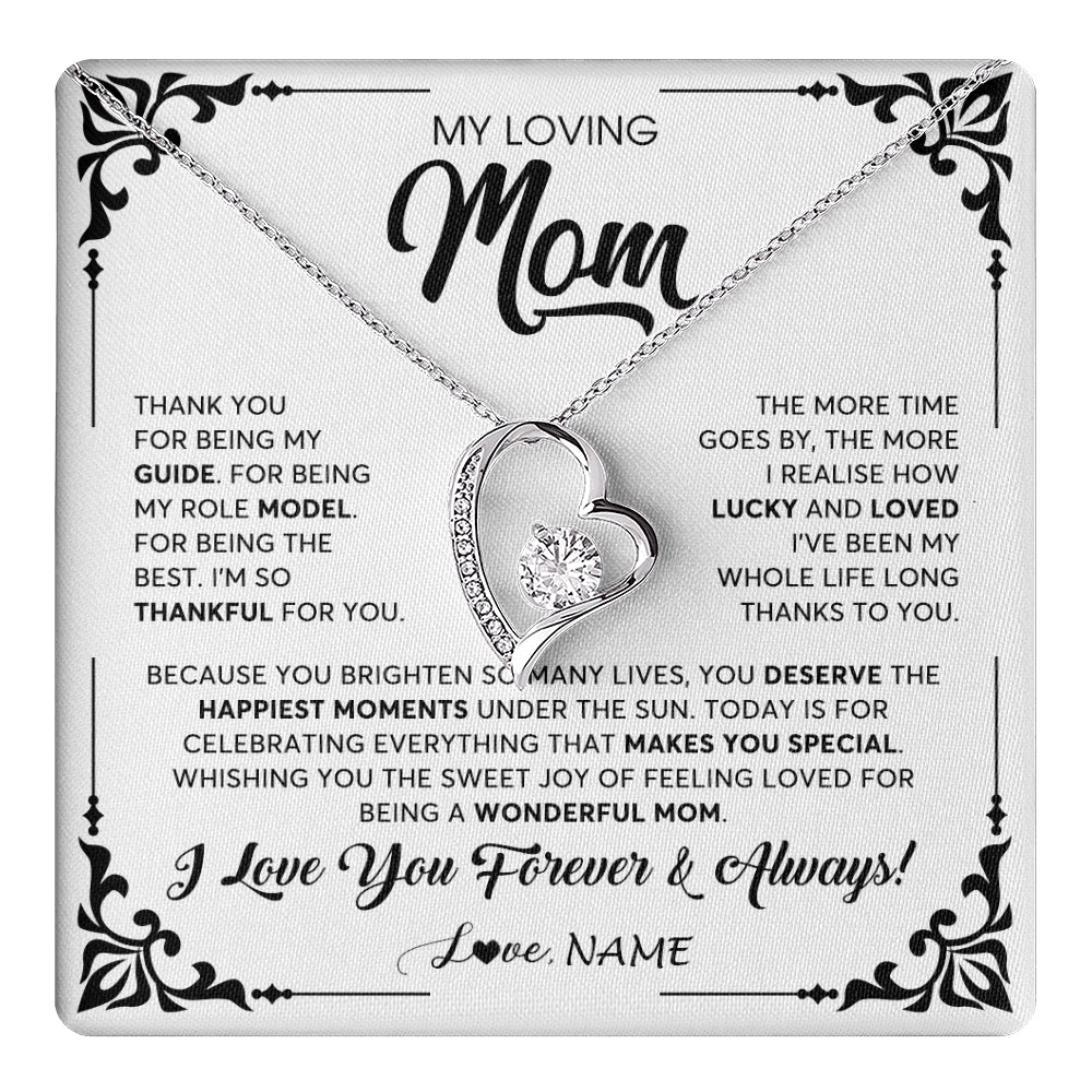 Forever Love Necklace 14K White Gold Finish | 1 | Personalized To My Loving Mom Necklace From Daughter Thank You For Being My Guide Mom Mothers Day Birthday Christmas Jewelry Customized Gift Box Message Card | teecentury