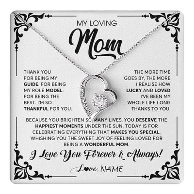 Forever Love Necklace 14K White Gold Finish | 1 | Personalized To My Loving Mom Necklace From Daughter Thank You For Being My Guide Mom Mothers Day Birthday Christmas Jewelry Customized Gift Box Message Card | teecentury