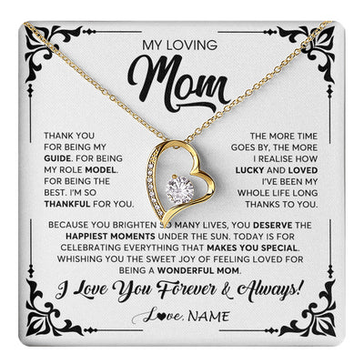 Forever Love Necklace 18K Yellow Gold Finish | 1 | Personalized To My Loving Mom Necklace From Daughter Thank You For Being My Guide Mom Mothers Day Birthday Christmas Jewelry Customized Gift Box Message Card | teecentury