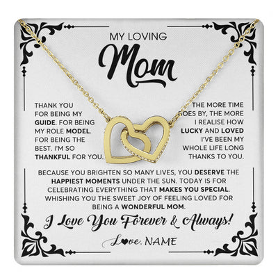 Interlocking Hearts Necklace 18K Yellow Gold Finish | 1 | Personalized To My Loving Mom Necklace From Daughter Thank You For Being My Guide Mom Mothers Day Birthday Christmas Jewelry Customized Gift Box Message Card | teecentury