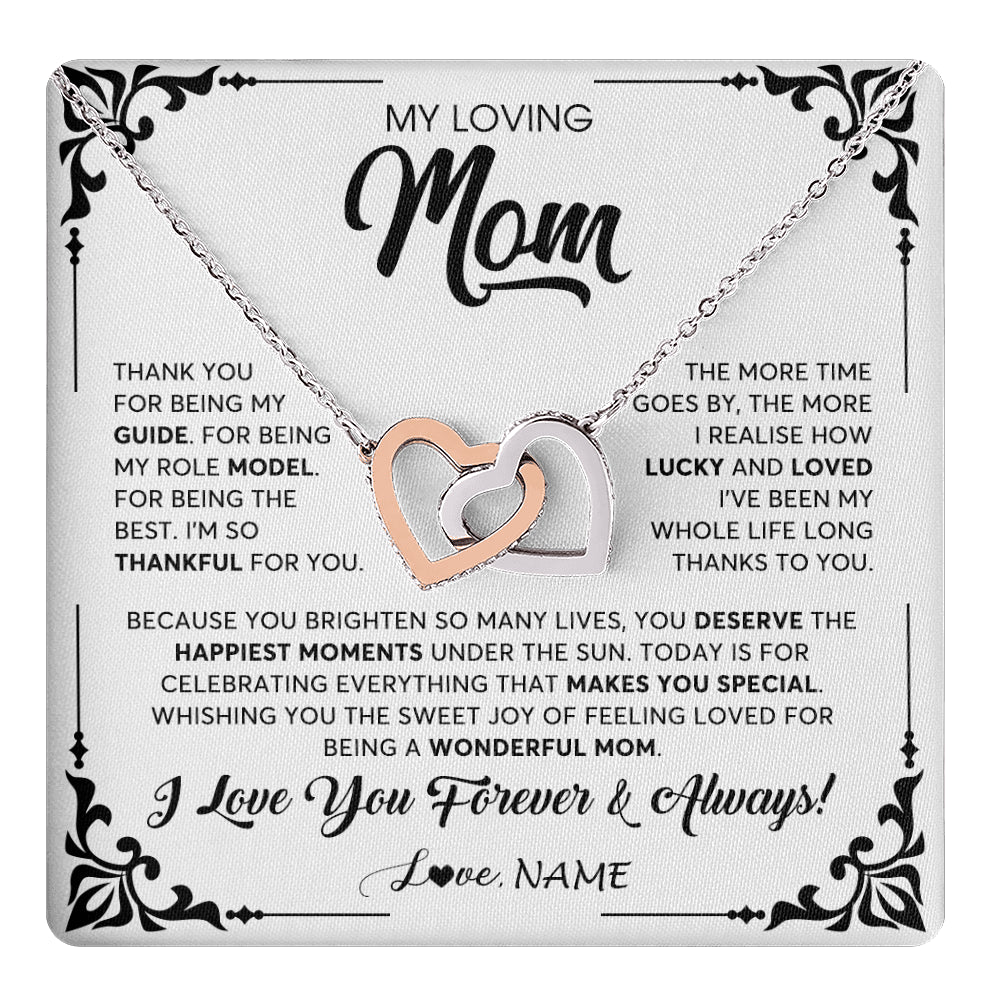 Interlocking Hearts Necklace Stainless Steel & Rose Gold Finish | 1 | Personalized To My Loving Mom Necklace From Daughter Thank You For Being My Guide Mom Mothers Day Birthday Christmas Jewelry Customized Gift Box Message Card | teecentury