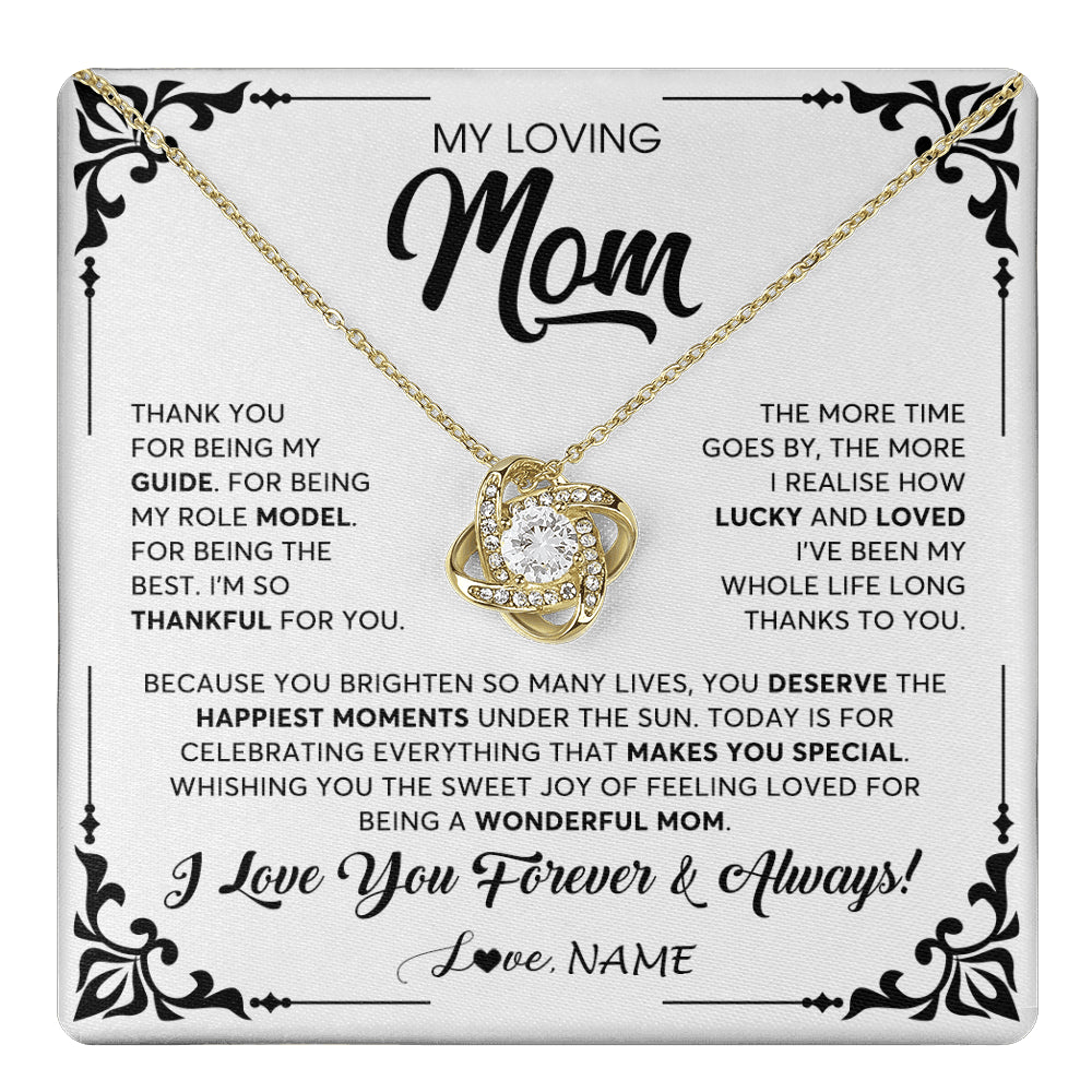Love Knot Necklace 18K Yellow Gold Finish | 1 | Personalized To My Loving Mom Necklace From Daughter Thank You For Being My Guide Mom Mothers Day Birthday Christmas Jewelry Customized Gift Box Message Card | teecentury