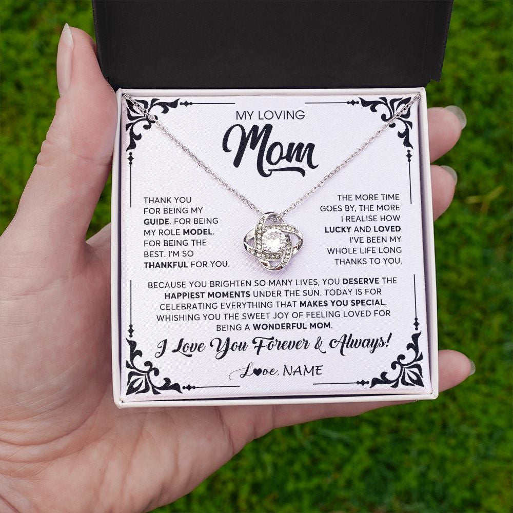 Love Knot Necklace | Personalized To My Loving Mom Necklace From Daughter Thank You For Being My Guide Mom Mothers Day Birthday Christmas Jewelry Customized Gift Box Message Card | teecentury