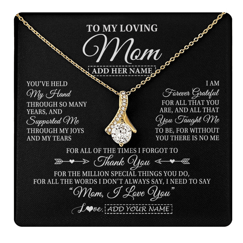 Alluring Beauty Necklace 18K Yellow Gold Finish | 1 | Personalized To My Loving Mom Necklace From Son You've Help My Hand Mom Gift From Daughter Mom Birthday Gifts Mothers Day Custom Gift Box Message Card | https://teecentury.