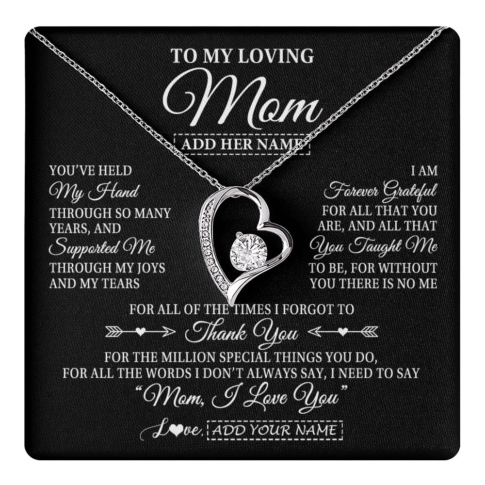 Forever Love Necklace 14K White Gold Finish | 1 | Personalized To My Loving Mom Necklace From Son You've Help My Hand Mom Gift From Daughter Mom Birthday Gifts Mothers Day Custom Gift Box Message Card | https://teecentury.
