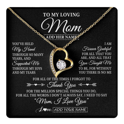 Forever Love Necklace 18K Yellow Gold Finish | 1 | Personalized To My Loving Mom Necklace From Son You've Help My Hand Mom Gift From Daughter Mom Birthday Gifts Mothers Day Custom Gift Box Message Card | https://teecentury.