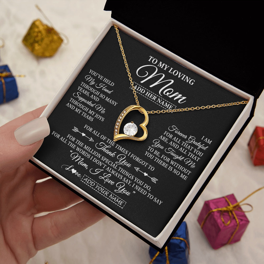 Forever Love Necklace 18K Yellow Gold Finish | 2 | Personalized To My Loving Mom Necklace From Son You've Help My Hand Mom Gift From Daughter Mom Birthday Gifts Mothers Day Custom Gift Box Message Card | https://teecentury.
