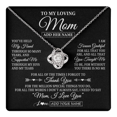 Love Knot Necklace 14K White Gold Finish | 1 | Personalized To My Loving Mom Necklace From Son You've Help My Hand Mom Gift From Daughter Mom Birthday Gifts Mothers Day Custom Gift Box Message Card | https://teecentury.