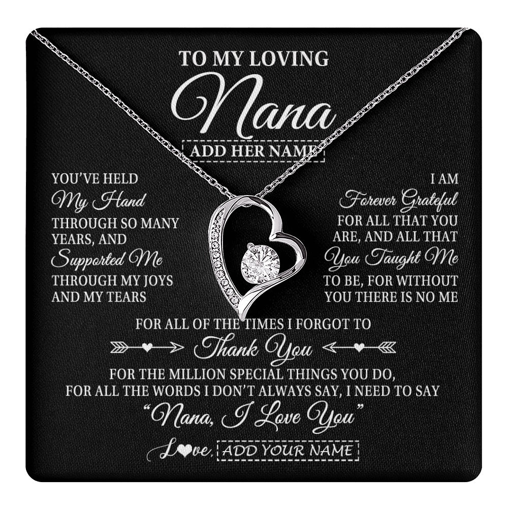 Forever Love Necklace 14K White Gold Finish | 1 | Personalized To My Loving Nana Necklace From Granddaughter You've Help My Hand Nana Gift From Grandson Nana Birthday Gifts Mothers Day Gift Box Message Card | https://teecentury.
