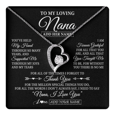 Forever Love Necklace 14K White Gold Finish | 1 | Personalized To My Loving Nana Necklace From Granddaughter You've Help My Hand Nana Gift From Grandson Nana Birthday Gifts Mothers Day Gift Box Message Card | https://teecentury.
