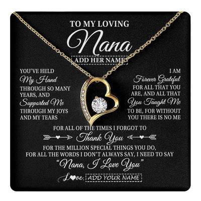 Forever Love Necklace 18K Yellow Gold Finish | 1 | Personalized To My Loving Nana Necklace From Granddaughter You've Help My Hand Nana Gift From Grandson Nana Birthday Gifts Mothers Day Gift Box Message Card | https://teecentury.