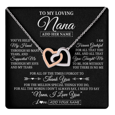 Interlocking Hearts Necklace Stainless Steel & Rose Gold Finish | 1 | Personalized To My Loving Nana Necklace From Granddaughter You've Help My Hand Nana Gift From Grandson Nana Birthday Gifts Mothers Day Gift Box Message Card | https://teecentury.