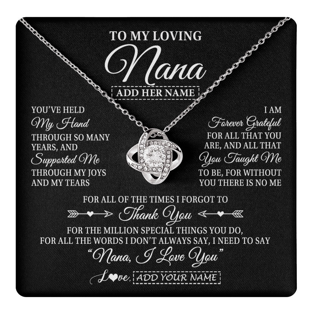Love Knot Necklace 14K White Gold Finish | 1 | Personalized To My Loving Nana Necklace From Granddaughter You've Help My Hand Nana Gift From Grandson Nana Birthday Gifts Mothers Day Gift Box Message Card | https://teecentury.