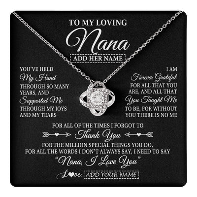Love Knot Necklace 14K White Gold Finish | 1 | Personalized To My Loving Nana Necklace From Granddaughter You've Help My Hand Nana Gift From Grandson Nana Birthday Gifts Mothers Day Gift Box Message Card | https://teecentury.
