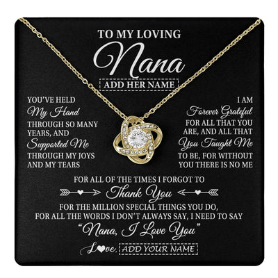 Love Knot Necklace 18K Yellow Gold Finish | 1 | Personalized To My Loving Nana Necklace From Granddaughter You've Help My Hand Nana Gift From Grandson Nana Birthday Gifts Mothers Day Gift Box Message Card | https://teecentury.