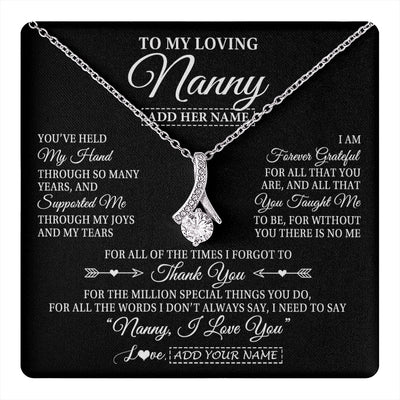 Alluring Beauty Necklace 14K White Gold Finish | 1 | Personalized To My Loving Nanny Necklace From Granddaughter You've Help My Hand Nanny Gift From Grandson Nanny Birthday Mothers Day Gift Box Message Card | https://teecentury.