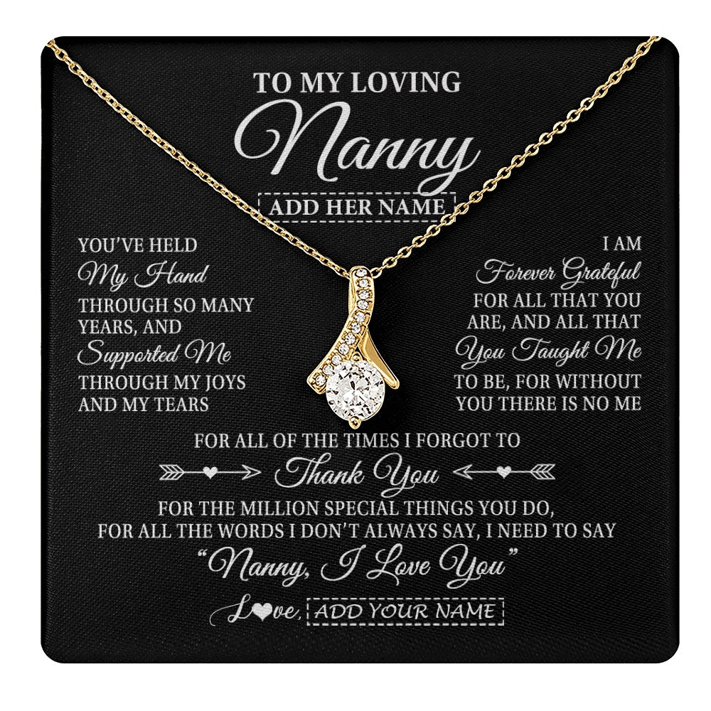 Alluring Beauty Necklace 18K Yellow Gold Finish | 1 | Personalized To My Loving Nanny Necklace From Granddaughter You've Help My Hand Nanny Gift From Grandson Nanny Birthday Mothers Day Gift Box Message Card | https://teecentury.