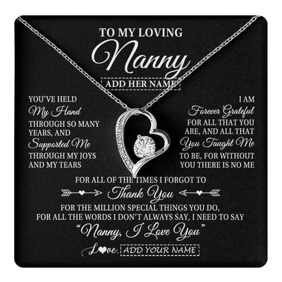 Forever Love Necklace 14K White Gold Finish | 1 | Personalized To My Loving Nanny Necklace From Granddaughter You've Help My Hand Nanny Gift From Grandson Nanny Birthday Mothers Day Gift Box Message Card | https://teecentury.