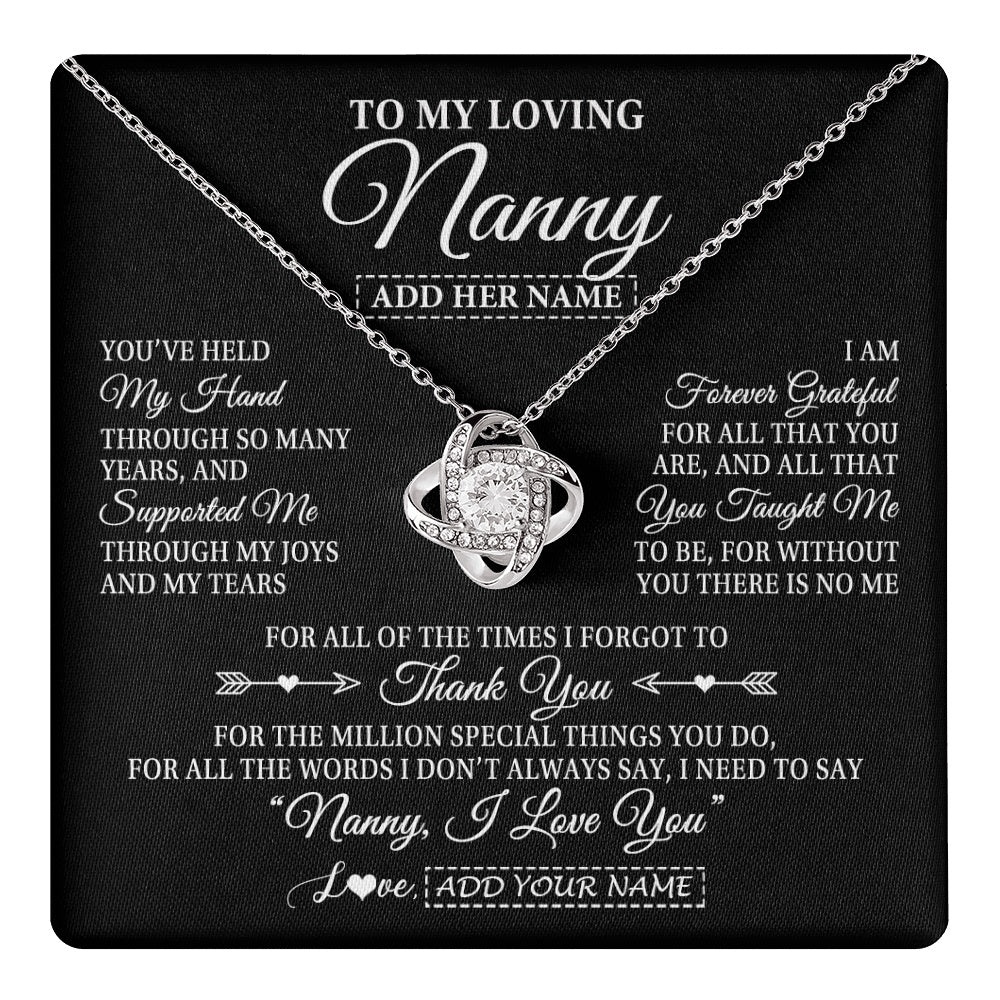 Love Knot Necklace 14K White Gold Finish | 1 | Personalized To My Loving Nanny Necklace From Granddaughter You've Help My Hand Nanny Gift From Grandson Nanny Birthday Mothers Day Gift Box Message Card | https://teecentury.