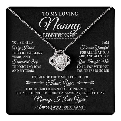 Love Knot Necklace 14K White Gold Finish | 1 | Personalized To My Loving Nanny Necklace From Granddaughter You've Help My Hand Nanny Gift From Grandson Nanny Birthday Mothers Day Gift Box Message Card | https://teecentury.