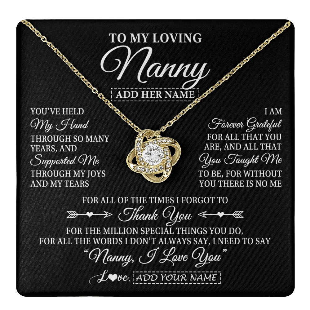 Love Knot Necklace 18K Yellow Gold Finish | 1 | Personalized To My Loving Nanny Necklace From Granddaughter You've Help My Hand Nanny Gift From Grandson Nanny Birthday Mothers Day Gift Box Message Card | https://teecentury.