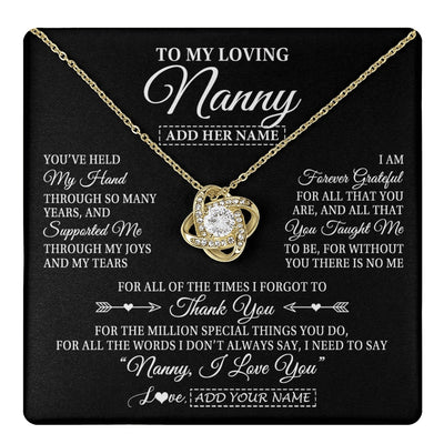 Love Knot Necklace 18K Yellow Gold Finish | 1 | Personalized To My Loving Nanny Necklace From Granddaughter You've Help My Hand Nanny Gift From Grandson Nanny Birthday Mothers Day Gift Box Message Card | https://teecentury.