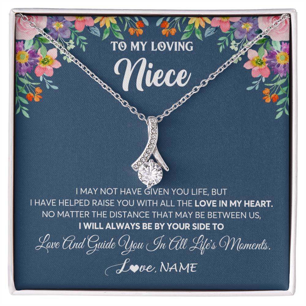 Alluring Beauty Necklace 14K White Gold Finish | 1 | Personalized To My Loving Niece Necklace From Aunt Auntie No Matter The Distance Niece Birthday Christmas Jewelry Present Customized Gift Box Message Card | teecentury