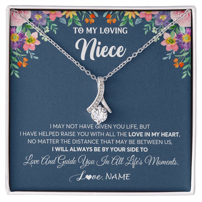 Alluring Beauty Necklace 14K White Gold Finish | 1 | Personalized To My Loving Niece Necklace From Aunt Auntie No Matter The Distance Niece Birthday Christmas Jewelry Present Customized Gift Box Message Card | teecentury