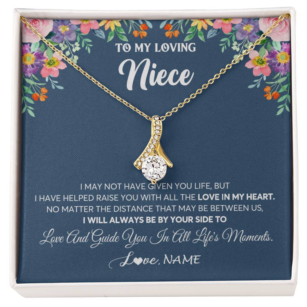 Alluring Beauty Necklace 18K Yellow Gold Finish | 1 | Personalized To My Loving Niece Necklace From Aunt Auntie No Matter The Distance Niece Birthday Christmas Jewelry Present Customized Gift Box Message Card | teecentury