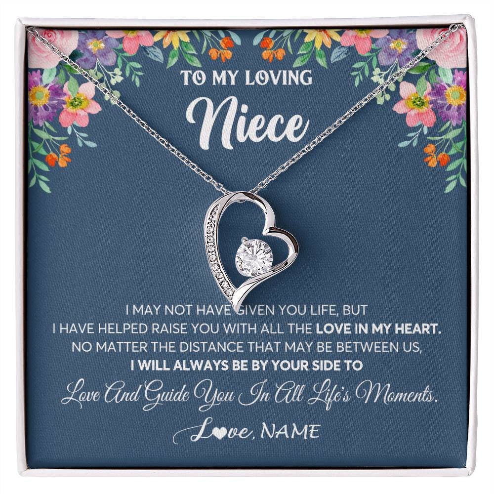 Forever Love Necklace 14K White Gold Finish | 1 | Personalized To My Loving Niece Necklace From Aunt Auntie No Matter The Distance Niece Birthday Christmas Jewelry Present Customized Gift Box Message Card | teecentury