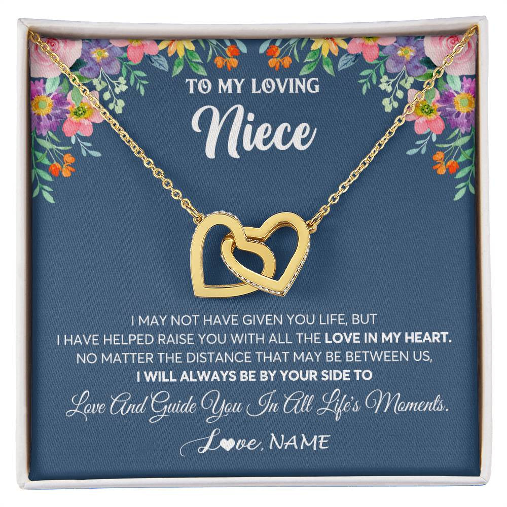Interlocking Hearts Necklace 18K Yellow Gold Finish | 1 | Personalized To My Loving Niece Necklace From Aunt Auntie No Matter The Distance Niece Birthday Christmas Jewelry Present Customized Gift Box Message Card | teecentury