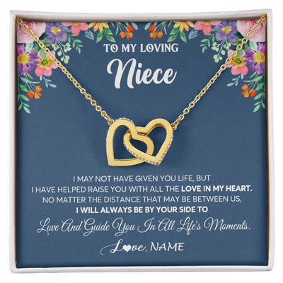 Interlocking Hearts Necklace 18K Yellow Gold Finish | 1 | Personalized To My Loving Niece Necklace From Aunt Auntie No Matter The Distance Niece Birthday Christmas Jewelry Present Customized Gift Box Message Card | teecentury