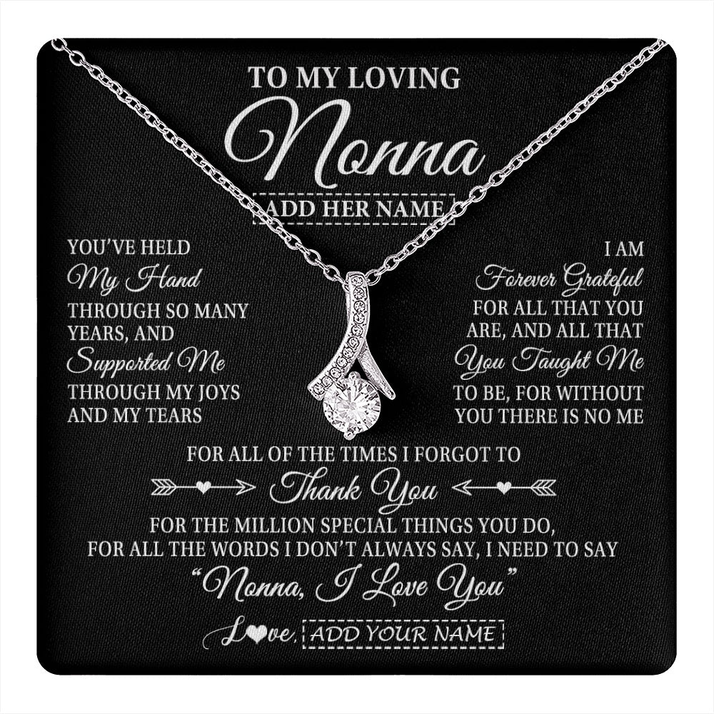 Alluring Beauty Necklace 14K White Gold Finish | 1 | Personalized To My Loving Nonna Necklace From Granddaughter You've Help My Hand Nonna Gift From Grandson Nonna Birthday Mothers Day Gift Box Message Card | https://teecentury.