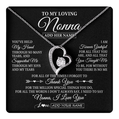 Forever Love Necklace 14K White Gold Finish | 1 | Personalized To My Loving Nonna Necklace From Granddaughter You've Help My Hand Nonna Gift From Grandson Nonna Birthday Mothers Day Gift Box Message Card | https://teecentury.