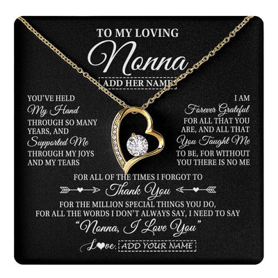 Forever Love Necklace 18K Yellow Gold Finish | 1 | Personalized To My Loving Nonna Necklace From Granddaughter You've Help My Hand Nonna Gift From Grandson Nonna Birthday Mothers Day Gift Box Message Card | https://teecentury.