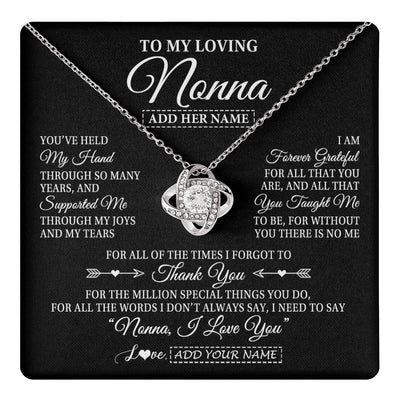 Love Knot Necklace 14K White Gold Finish | 1 | Personalized To My Loving Nonna Necklace From Granddaughter You've Help My Hand Nonna Gift From Grandson Nonna Birthday Mothers Day Gift Box Message Card | https://teecentury.