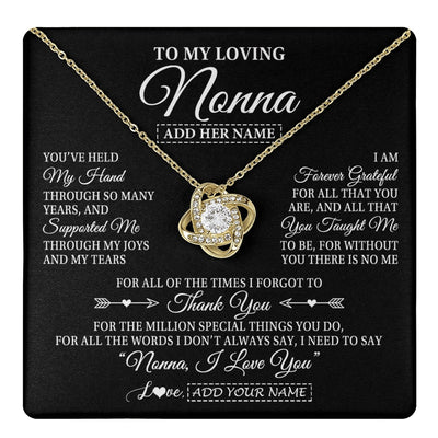 Love Knot Necklace 18K Yellow Gold Finish | 1 | Personalized To My Loving Nonna Necklace From Granddaughter You've Help My Hand Nonna Gift From Grandson Nonna Birthday Mothers Day Gift Box Message Card | https://teecentury.