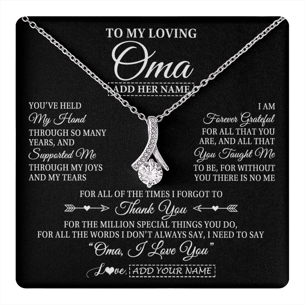 Alluring Beauty Necklace 14K White Gold Finish | 1 | Personalized To My Loving Oma Necklace From Granddaughter You've Help My Hand Oma Gift From Grandson Oma Birthday Gifts Mothers Day Gift Box Message Card | https://teecentury.