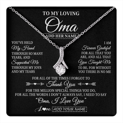 Alluring Beauty Necklace 14K White Gold Finish | 1 | Personalized To My Loving Oma Necklace From Granddaughter You've Help My Hand Oma Gift From Grandson Oma Birthday Gifts Mothers Day Gift Box Message Card | https://teecentury.