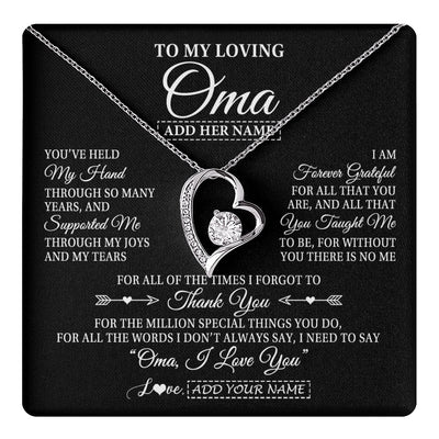 Forever Love Necklace 14K White Gold Finish | 1 | Personalized To My Loving Oma Necklace From Granddaughter You've Help My Hand Oma Gift From Grandson Oma Birthday Gifts Mothers Day Gift Box Message Card | https://teecentury.