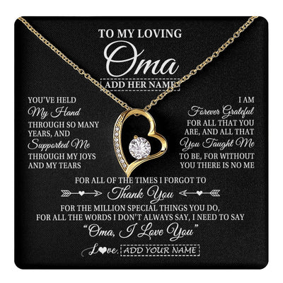 Forever Love Necklace 18K Yellow Gold Finish | 1 | Personalized To My Loving Oma Necklace From Granddaughter You've Help My Hand Oma Gift From Grandson Oma Birthday Gifts Mothers Day Gift Box Message Card | https://teecentury.